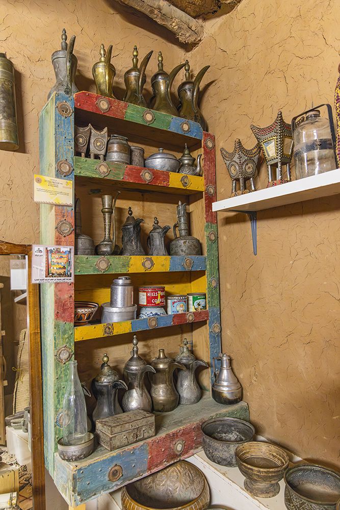 Ushaiger Heritage Village, Riyadh, Saudi Arabia. Coffee and tea pots.